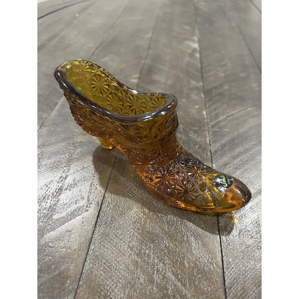 Vintage L E‎ Smith Daisy & Button Amber Glass Slipper Shoe Sticker